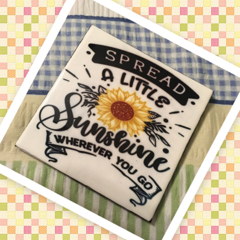 SPREAD SUNSHINE Colored Wall Art Ceramic Tile Gift Home Decor Positive Quote Affirmation {{ JAMsCraftCloset }}