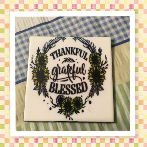 THANKFUL GRATEFUL BLESSED Colored Wall Art Ceramic Tile Gift Home Decor Positive Quote Affirmation {{ JAMsCraftCloset }}