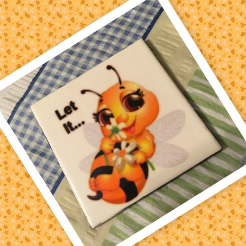 LET IT BEE Wall Art Ceramic Tile Gift Home Decor Positive Quote Affirmation {{ JAMsCraftCloset }}