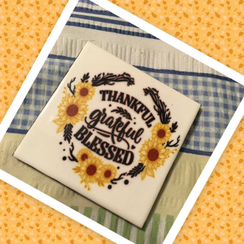 THANKFUL GRATEFUL BLESSED Wall Art Ceramic Tile Gift Home Decor Positive Quote Affirmation {{ JAMsCraftCloset }}
