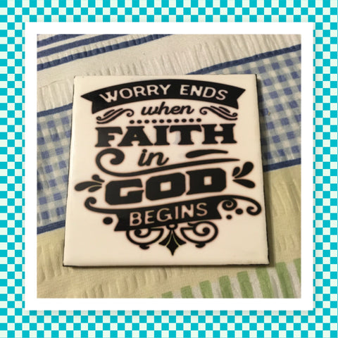 FAITH IN GOD Wall Art Ceramic Tile Gift Home Decor Positive Quote Affirmation {{ JAMsCraftCloset }}
