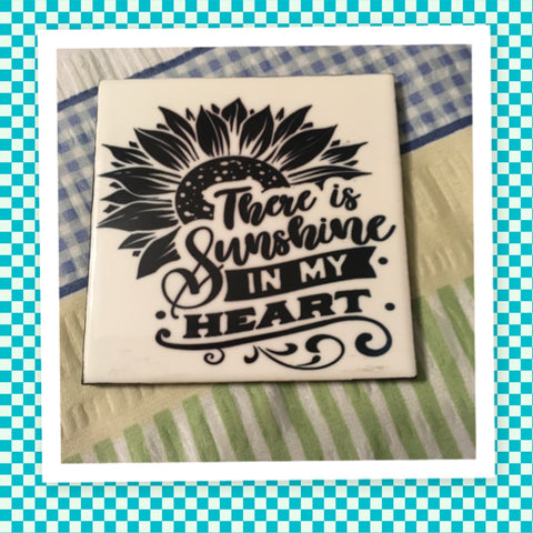 SUNSHINE IN MY HEART Wall Art Ceramic Tile Gift Home Decor Positive Quote Affirmation {{ JAMsCraftCloset }}