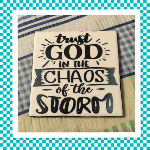 TRUST GOD Wall Art Ceramic Tile Gift Home Decor Positive Quote Affirmation {{ JAMsCraftCloset }}