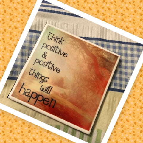 THINK POSITIVE Wall Art Ceramic Tile Gift Home Decor Positive Quote Affirmation {{ JAMsCraftCloset }}