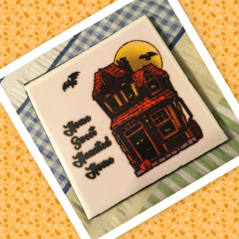 HOME SWEET HAUNTED HOME Wall Art Ceramic Tile Sign Gift Home Decor Positive Quote Affirmation {{ JAMsCraftCloset }}