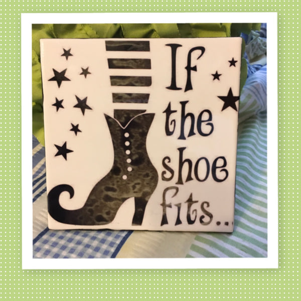 IF THE SHOE FITS BLACK STARS Wall Art Ceramic Tile Sign Gift Home Decor Halloween Decor {{ JAMsCraftCloset }}