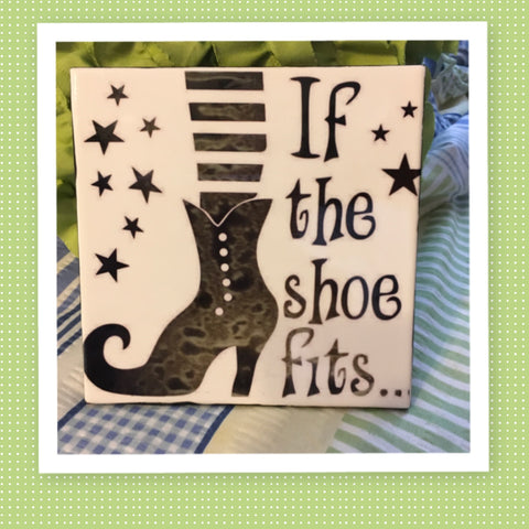 IF THE SHOE FITS BLACK STARS Wall Art Ceramic Tile Sign Gift Home Decor Halloween Decor {{ JAMsCraftCloset }}