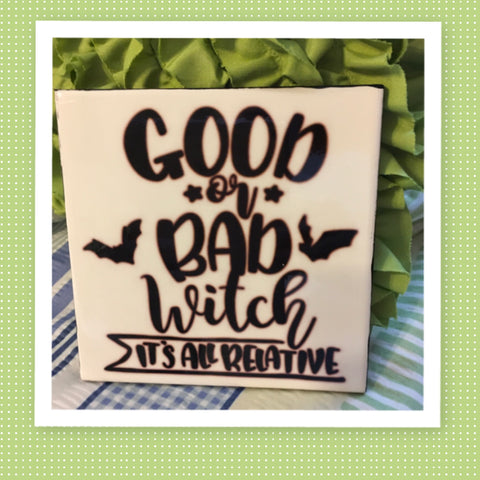 GOOD OR BAD WITCH Wall Art Ceramic Tile Sign Gift Home Decor Halloween Decor {{ JAMsCraftCloset }}