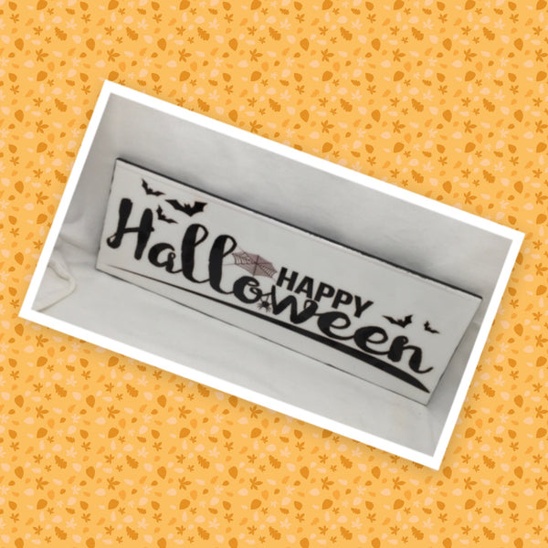 HAPPY HALLOWEEN Bats Spider Web Wall Art Ceramic Tile Sign Gift Holiday Halloween Decor {{ JAMsCraftCloset }}