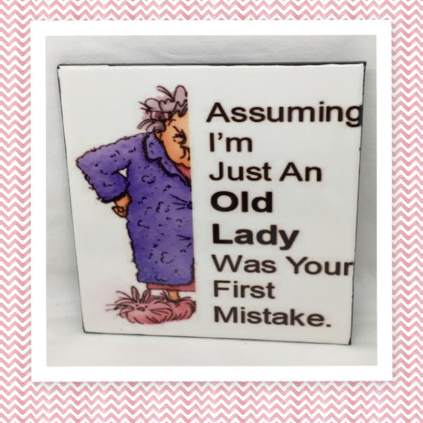 JUST AN OLD LADY Wall Art Tile Sign Gift Idea Home Decor Positive Saying AffirmationN {{ JAMsCraftCloset }}