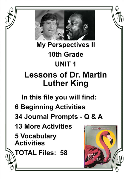 My Perspectives English II 10th Grade UNIT 1 Lessons of Dr Martin Luther King Teacher Resource Lesson Activities {{ JAMsCraftCloset }}
