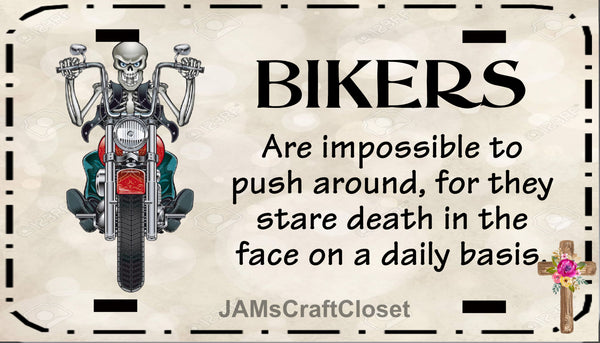License Plate Motorcycle Vanity Plate Digital Graphic Design Download BIKERS IMPOSSIBLE TO PUSH AROUND SVG-PNG-JPEG Sublimation Crafters Delight {{ JAMsCraftCloset }}