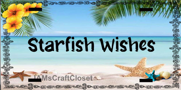 License Vanity Plate Front Plate Clever Funny Custom Plate Car Tag STARFISH WISHES Sublimation on Metal Gift Idea {{ JAMsCraftCloset }}