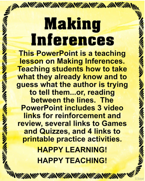 PowerPoint Teacher Resource Lesson for MAKING INFERENCES Lesson Videos Printable Activities Happy Teaching {{ JAMsCraftCloset }}