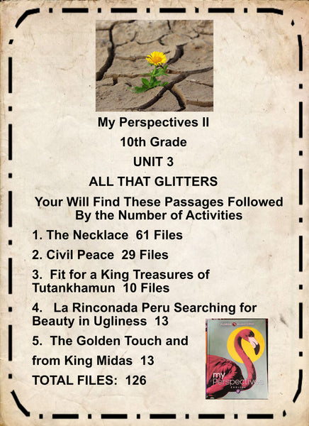 My Perspectives English II 10th Grade BUNDLE UNIT 3 ALL THAT GLITTERS 5 PASSAGES Teacher Resource Lesson Supplemental Activities {{ JAMsCraftCloset }}