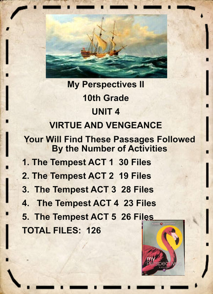 My Perspectives English II 10th Grade BUNDLE UNIT 4 VIRTUE AND VENGEANCE 5 PASSAGES The Tempest Teacher Resource Lesson Supplemental Activities {{ JAMsCraftCloset }}