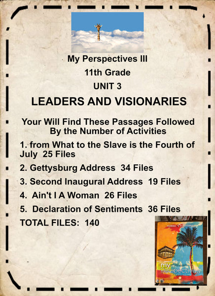 My Perspectives English III UNIT 3 LEADERS AND VISIONARIES 11th Grade BUNDLE 5 PASSAGES Teacher Resource Lesson Supplemental Activities {{ JAMsCraftCloset }}