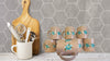 Mugs Cups Hand Painted Peach Set of 4 Turquoise and White Stippled Flowers {{ JAMsCraftCloset }}