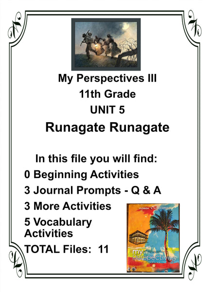My Perspectives English III 11th Grade UNIT 5 RUNAGATE RUNAGATE Teacher Resource Lesson Supplemental Activities {{ JAMsCraftCloset }}