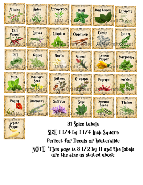SPICE LABELS 1 Digital Graphic Design Downloads SVG PNG JPEG Files Decal Waterslide Sublimation Design Crafters Delight {{ JAMsCraftCloset }}