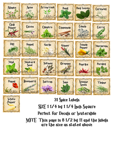 SPICE LABELS 1 Digital Graphic Design Downloads SVG PNG JPEG Files Decal Waterslide Sublimation Design Crafters Delight {{ JAMsCraftCloset }}