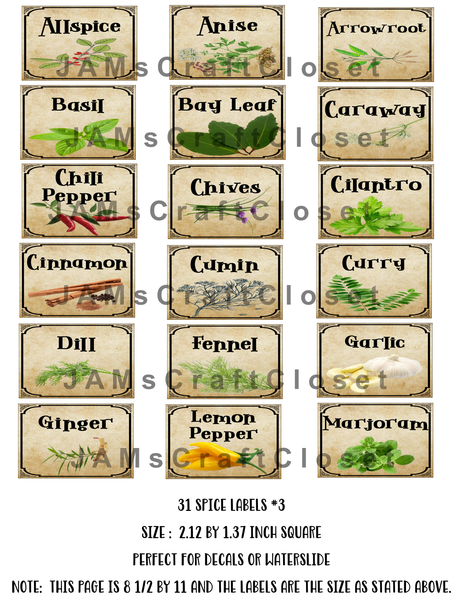 SPICE LABELS 3 Digital Graphic Design Downloads SVG PNG JPEG Files Decal Waterslide Sublimation Design Crafters Delight {{ JAMsCraftCloset }}