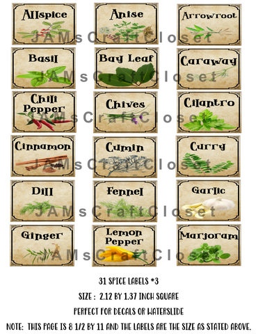 SPICE LABELS 3 Digital Graphic Design Downloads SVG PNG JPEG Files Decal Waterslide Sublimation Design Crafters Delight {{ JAMsCraftCloset }}