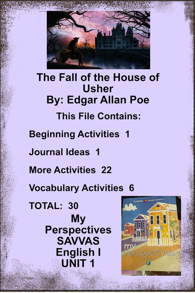 My Perspectives English I UNIT 1 THE FALL OF THE HOUSE OF USHER Poe Teacher Supplemental Resources {{ JAMsCraftCloset }}