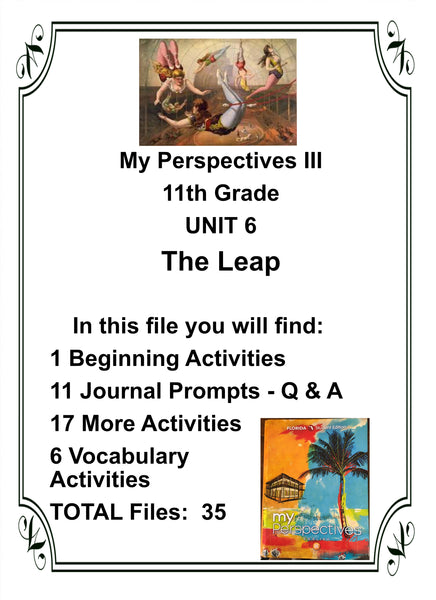 My Perspectives English III 11th Grade UNIT 6 THE LEAP Teacher Resource Lesson Supplemental Activities {{ JAMsCraftCloset }}