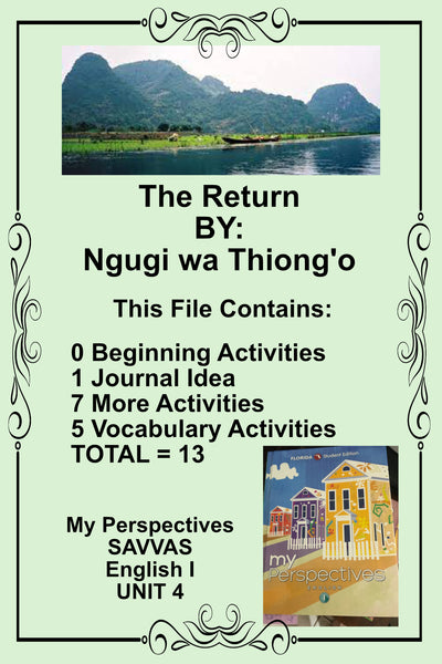 My Perspectives English I UNIT 4 THE RETURN Teacher Supplemental Resources Student Activities {{ JAMsCraftCloset }}