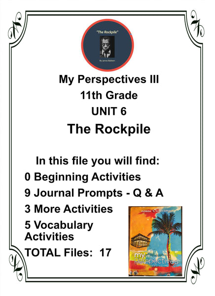 My Perspectives English III 11th Grade UNIT 6 THE ROCKPILE Teacher Resource Lesson Supplemental Activities {{ JAMsCraftCloset }}