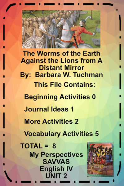 My Perspectives English IV UNIT 2 from THE WORMS OF THE EARTH AGAINST THE LIONS Teacher Supplemental Resources {{ JAMsCraftCloset }}