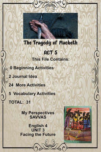 My Perspectives English IV UNIT 3 THE TRAGEDY OF MACBETH ACT 5 Teacher Supplemental Resources {{ JAMsCraftCloset }}