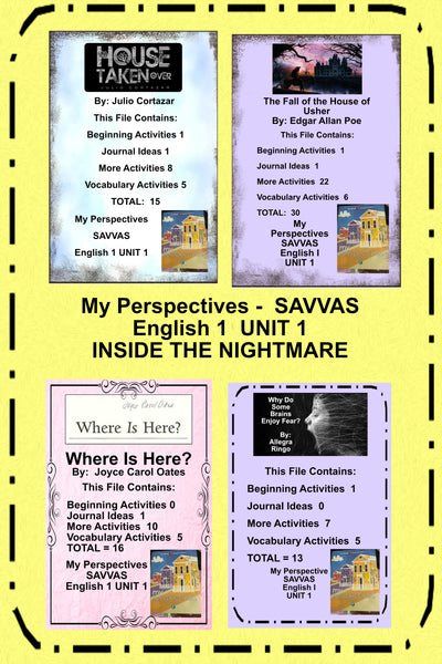 My Perspectives English 1 UNIT 1 INSIDE THE NIGHTMARE Teacher Supplemental Activities {{ JAMsCraftCloset }}