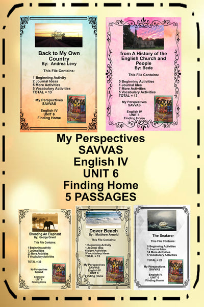 My Perspectives English IV UNIT 6 FINDING HOME Teacher Supplemental Activities 5 Passages {{ JAMsCraftCloset }}