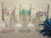 Mugs Clear Glass Hand Painted Floral Pink Aqua Purple Flowers SET of 3 {{ JAMsCraftCloset }}