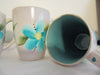 Mugs Floral Gray Hand Painted Aqua Inside Mug BUY 2 Get 1 FREE {{ JAMsCraftCloset }}