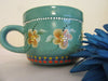 Mug Cup Coffee Soup Hand Painted Floral Lime Green Aqua Flowers Aqua Purple Yellow White Dots {{ JAMsCraftCloset }}