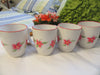 Mugs Cups Hand Painted Red Floral Corelle Stoneware Classic Cafe White Red Rimmed SET of 4 {{ JAMsCraftCloset }}