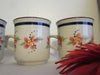 Cups Mugs Stoneware Hand Painted Rust Floral Regency Band Collection Blue Rust Bands SET of 4 {{ JAMsCraftCloset }}