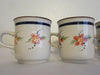 Cups Mugs Stoneware Hand Painted Rust Floral Regency Band Collection Blue Rust Bands SET of 4 {{ JAMsCraftCloset }}