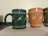 Mugs Cups Hand Painted Dotted Dark Green Pale Rust Tan Brown or Purple With Yellow White Dot Flowers {{ JAMsCraftCloset }}