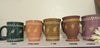 Mugs Cups Hand Painted Dotted Dark Green Pale Rust Tan Brown or Purple With Yellow White Dot Flowers {{ JAMsCraftCloset }}