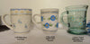 Mugs Cups Coffee Blues Hand Painted Off White Blue Gold White HAPPY DOT Flowers Green Glass {{ JAMsCraftCloset }}