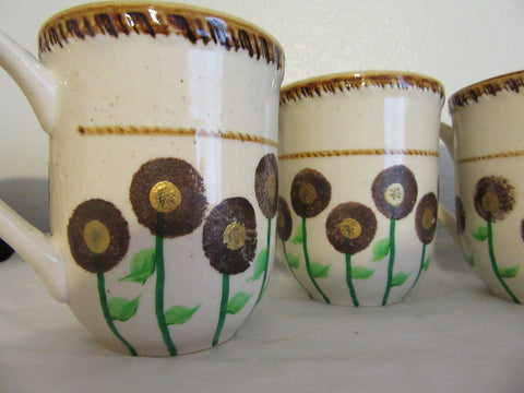 Mugs Coffee Hand Painted Brown Gold Set of 4 HAPPY DOT Design {{ JAMsCraftCloset }}