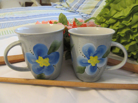 Mugs Blue Floral Accents Hand Painted BUY 2 Get 1 FREE {{ JAMsCraftCloset }}