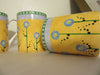 Mugs Cups Coffee Tea Hand Painted Corning Ware HAPPY FLOWER SET of 4 Yellow Blue Green {{ JAMsCraftCloset }}