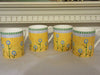 Mugs Cups Coffee Tea Hand Painted Corning Ware HAPPY FLOWER SET of 4 Yellow Blue Green {{ JAMsCraftCloset }}