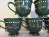 Mugs Cups Hand Painted Dark Green Off White Interior Stoneware Pink Dot Flowers White Dot Trim {{ JAMsCraftCloset }}