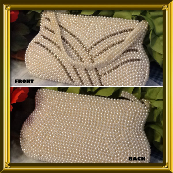 Evening Bag Purse Beaded 1950 Vintage Faux Pearl Small Zipper Closure Made in Japan {{ JAMsCraftCloset }}